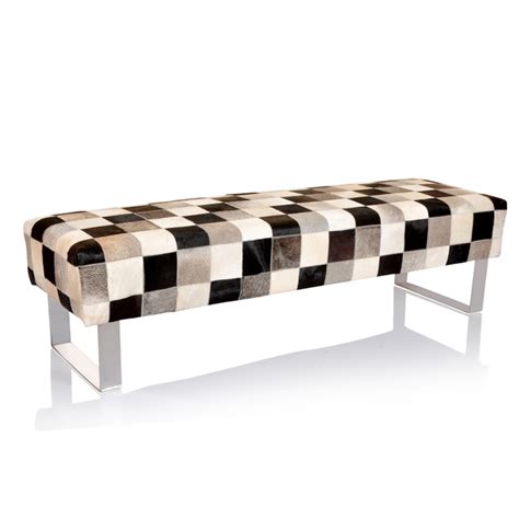 Modern Checker Leather Bench Black/White - Wooden-It-Be-Nice