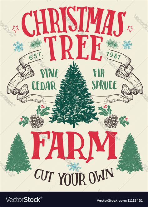 Christmas tree farm vintage sign Royalty Free Vector Image