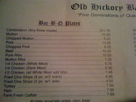 Old Hickory Bar-B-Q a Owensboro: Foto del Menu con Prezzi - Urbanspoon/Zomato