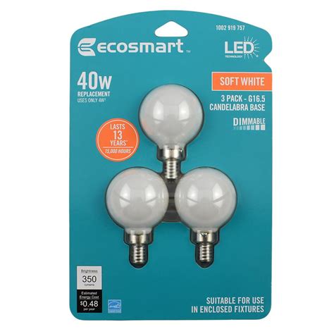 EcoSmart 40-Watt Equivalent G16.5 Globe Dimmable Energy Star Frosted ...