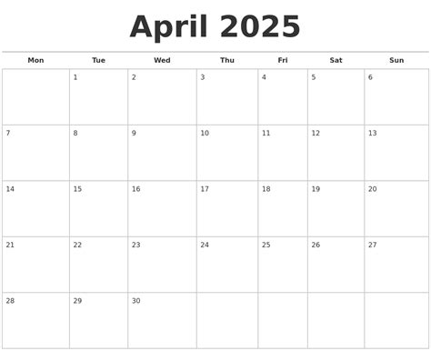 April 2025 Calendars Free