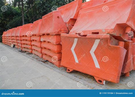 Orange Plastic Barriers Stacked on an Avenue in Mexico City. Stock ...