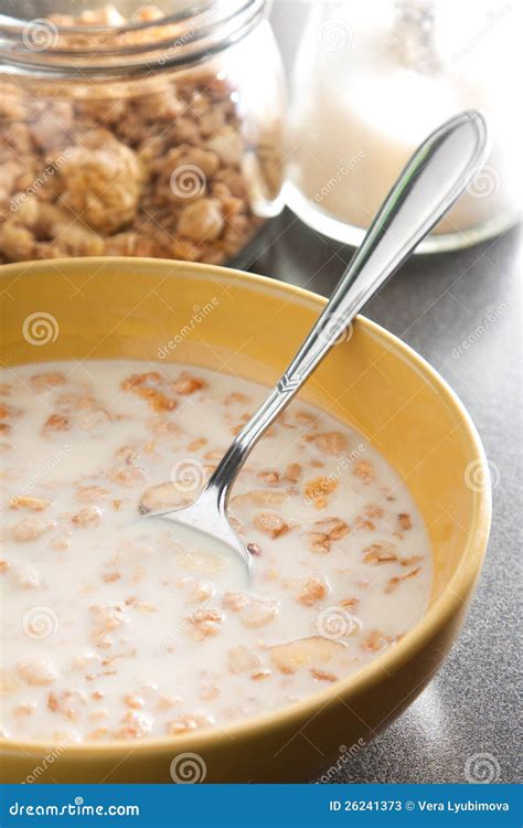 Breakfast with Muesli and Milk Stock Image - Image of fresh, creamy: 26241373