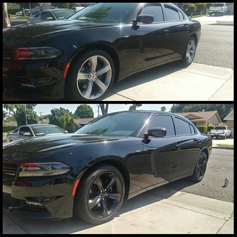 Dodge charger came thru for gloss black dipped wheels Looking fresh!!! Super thick ...