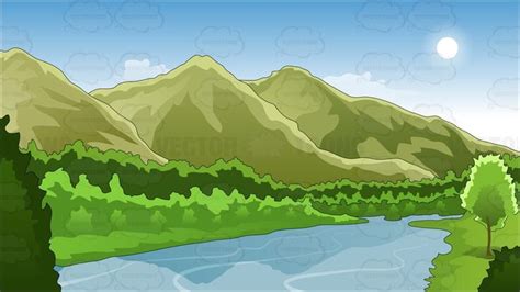 Mountains and river background • Vector Graphics • VectorToons.com ...