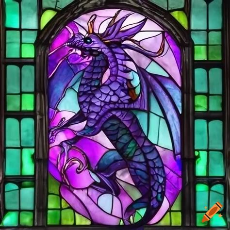 Gothic stained glass window with a dragon design on Craiyon