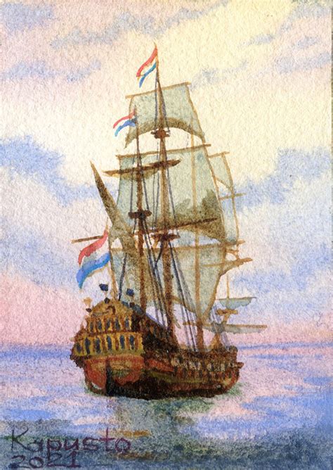 Sailing ship watercolor painting original aceo tiny artwork | Etsy