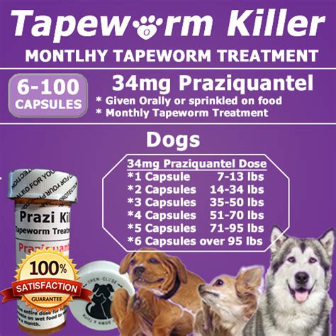 Praziquantel Tapeworm Treatments for Dogs 34mg Doses - Wormer Products