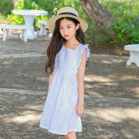 Cotton Baby Dress Princess Girl Teenage Clothes Girl Dress Summer Size 8 10 12 14 White Blue ...