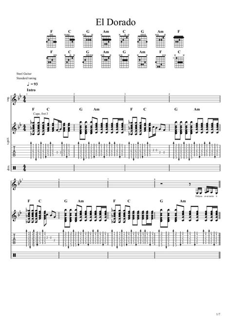 El Dorado - Vocals Guitar and Drums Sheet Music Tab - Zach Bryan