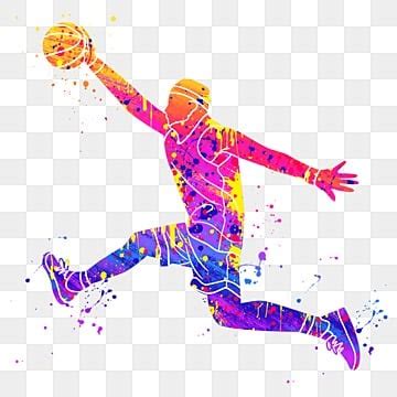 Basketball Slam Dunk Silhouette Transparent Background, Color Ink Slam ...