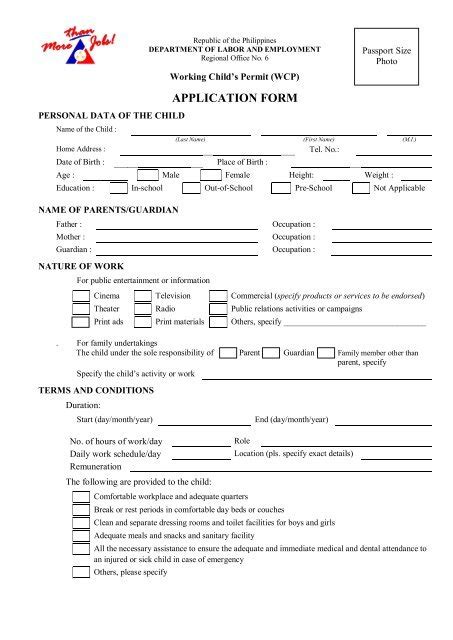 APPLICATION FORM - department of labor and employment - DOLE