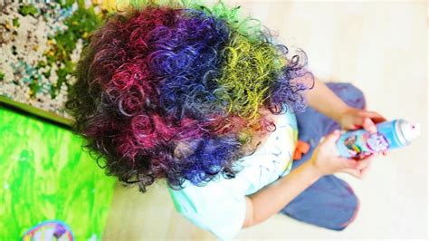Roel color his hair rainbow. It's kids washable hair color spray/paint. - YouTube