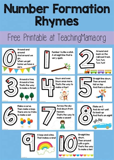 FREE Number Formation Rhymes Printable