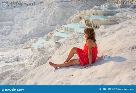 Pamukkale, Natural Pool with Blue Water and Girl, Turkey Stock Image - Image of cyan, pamukkale ...