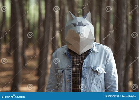 Man with Wolf Mask on Head. Stock Image - Image of adult, outdoors: 108974333