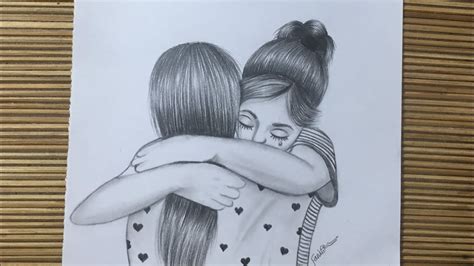 Pencil Sketch Drawing, Girl Drawing, Pencil Drawings, Best Friend Hug, Best Friends, Hugging ...