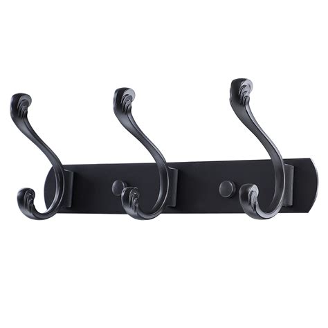 Uxcell 10" Dual 3 Hooks Coat Rack Wall Hooks Coat Hooks,Black Lacquer ...