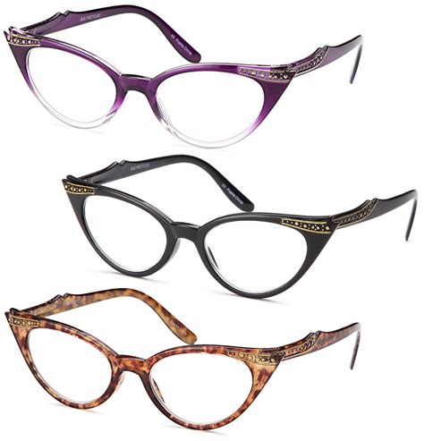 GAMMA RAY READERS 3 Pairs Ladies' Vintage Cat Eye Readers Quality Reading Glasses for Women ...