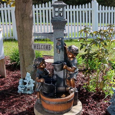 Sunnydaze Children Playing with Faucet Outdoor Water Fountain - Patio ...