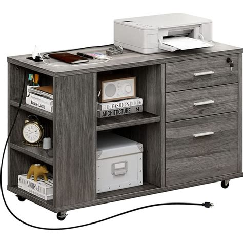 Dextrus Mobile Wood Lateral File Cabinet W/ Charging Station and Lock ...