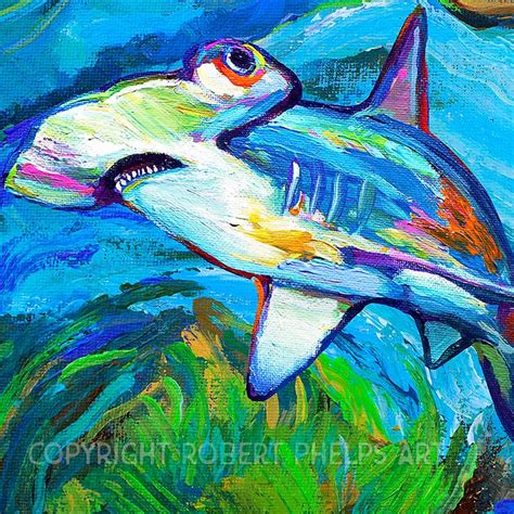 Vibrant Hammerhead Shark Art Print, Colorful Ocean Wall Decor ...