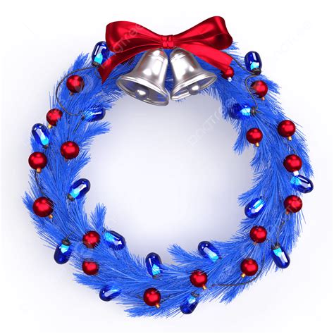 Red Ribbon Bow PNG Picture, Blue Christmas Wreath Red Ribbon Bow And Silver Bells Isolated On ...