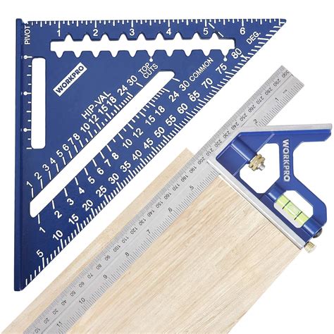 WORKPRO Rafter Square and Combination Square Tool Set, 7 Inch Aluminum Alloy Die-Casting ...