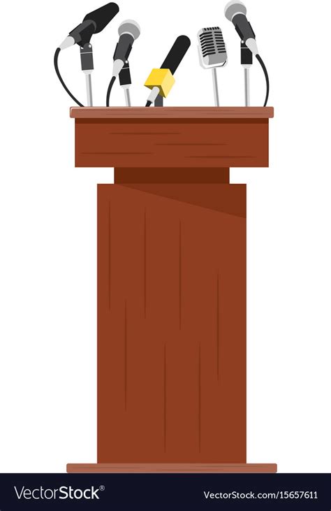 Wooden podium tribune with microphones Royalty Free Vector