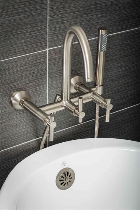 Contemporary Wall Mount Tub Filler Faucet in Brushed Nickel with Levers ...