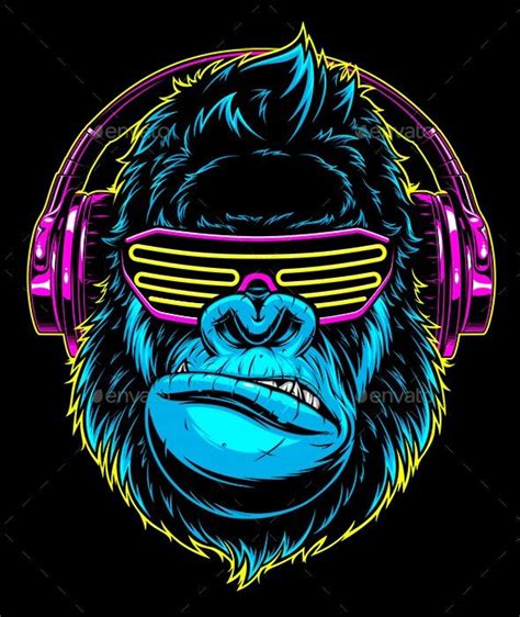 Gorilla with Headphones | Monkey art, Logo design art, Monkey illustration