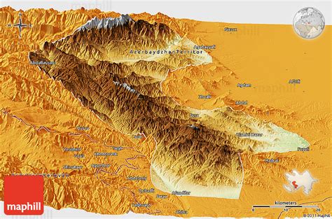 Physical Panoramic Map of Nagorno-Karabakh, political outside