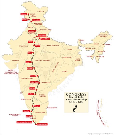 Bharat Jodo Yatra Map, Bharat Jodo Yatra Route Map - BurningCompass News