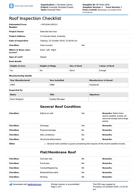 Commercial Roof Inspection Checklist and Report template