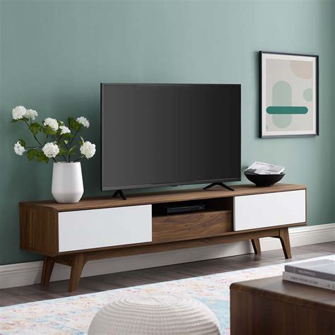 Envision Walnut White 70 Inch Media Console Wood TV Stand EEI-3304-WAL ...