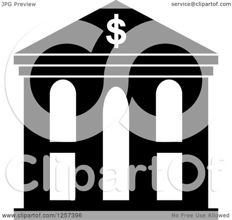 Clipart of a Black and White Bank Building - Royalty Free Vector Illustration by Seamartini ...