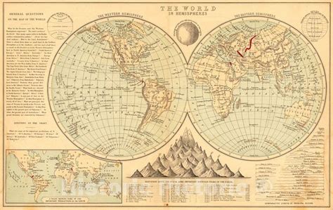 Historic Map : 1880 The World in Hemisphere : Vintage Wall Art | Vintage wall art, Vintage maps, Map