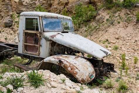 Old Rusty Truck Parts in an Abandoned Quarry Stock Photo - Image of ...