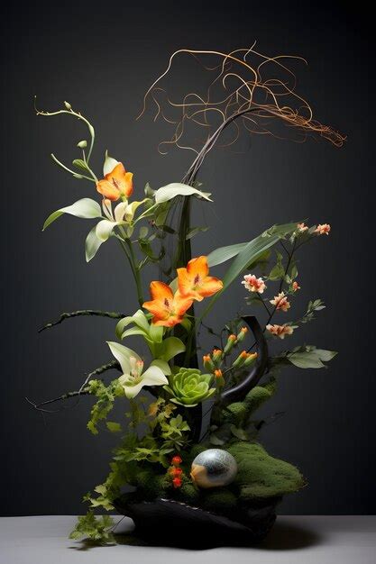 Premium Photo | Ikebana exotic flowers arrangement