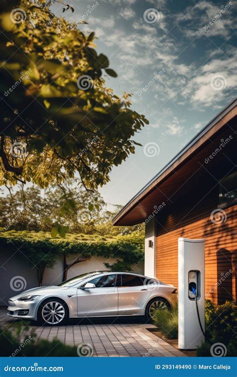 Electric Car Charging at Home Stock Photo - Image of transport, connection: 293149490