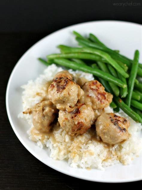 Easiest Ever Meatballs and Gravy over Rice - The Weary Chef