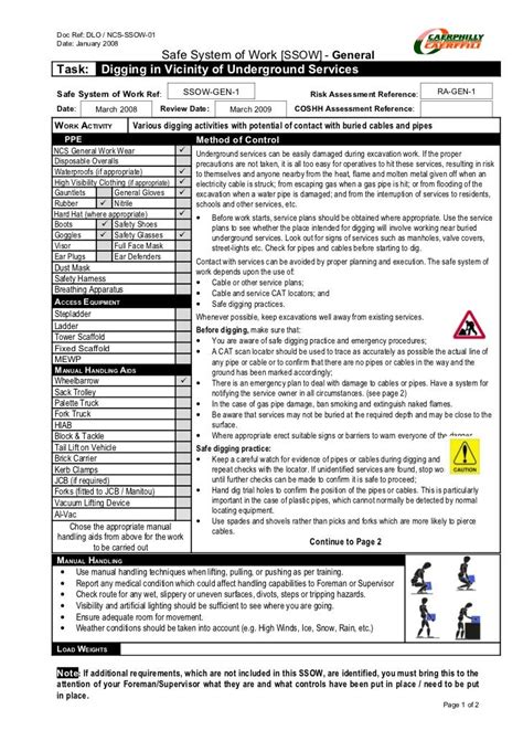 Safe System Of Work [SSOW Gen 01 [Digging In Vicinity Of Und