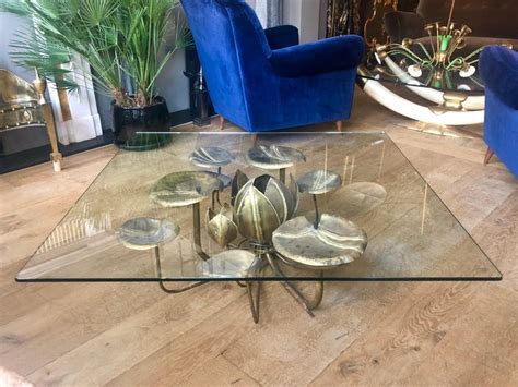 French Brass and Gilt Lily Pad Coffee Table by Maison Honore at 1stDibs