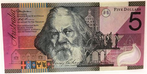 AUSTRALIA 2001 ..$5. FIVE DOLLAR, ERROR, INK SMUDGE ON HENRY PARKES ...