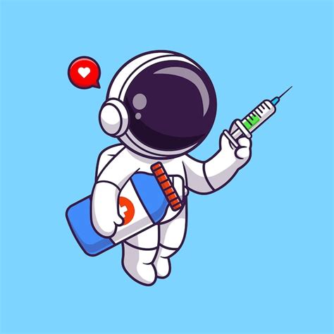 Premium Vector | Cute Astronaut Doctor Holding Injection And Medicine ...