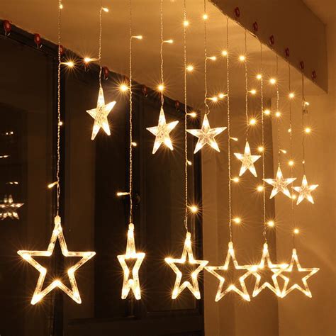 Christmas Lights Window Curtain Christmas Lights 138 LED Curtain String Lights Star Moon lights ...