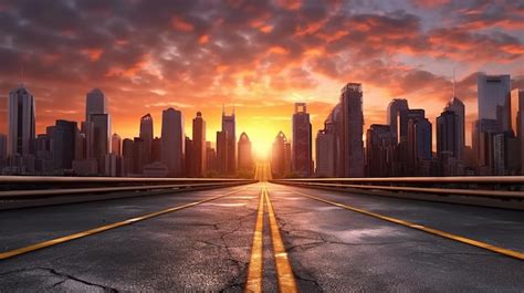 Premium AI Image | Panoramic city skyline and buildings with empty asphalt road at sunrise