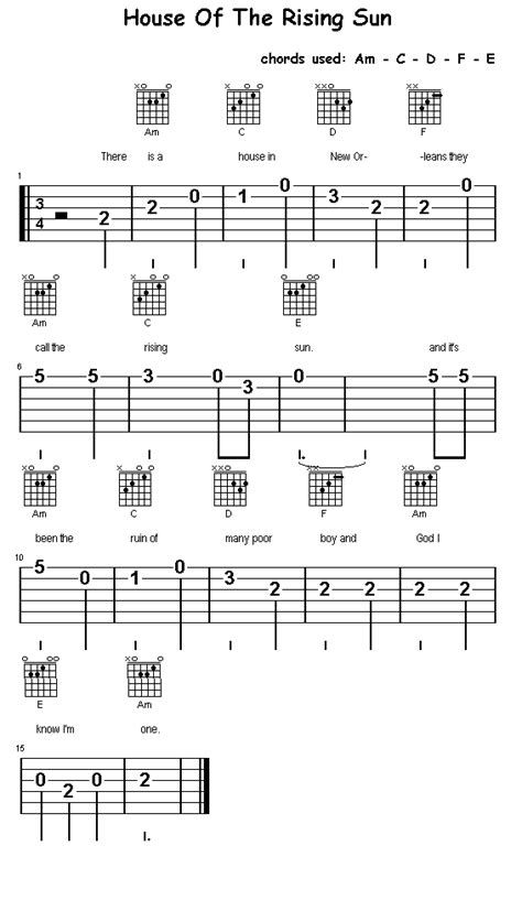 Section 5: House of the Rising Sun, Am-C-D-F-E Chords