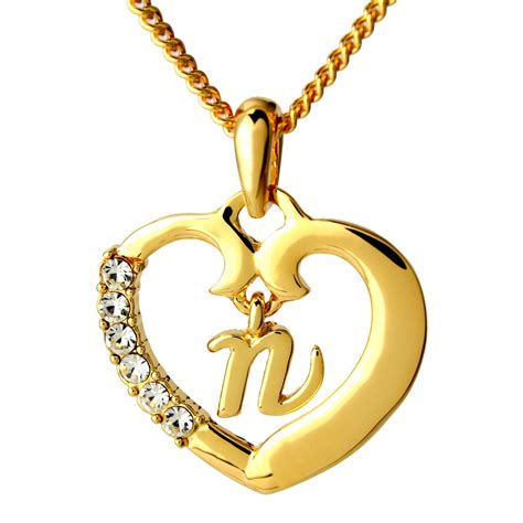 Gold Heart Initial Necklace K Gold Initial Heart | Etsy