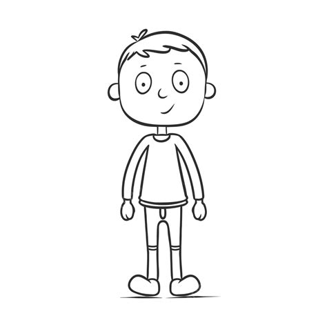 Line Drawing Of A Young Boy Standing Outline Sketch Vector, Man Standing Drawing, Man Standing ...